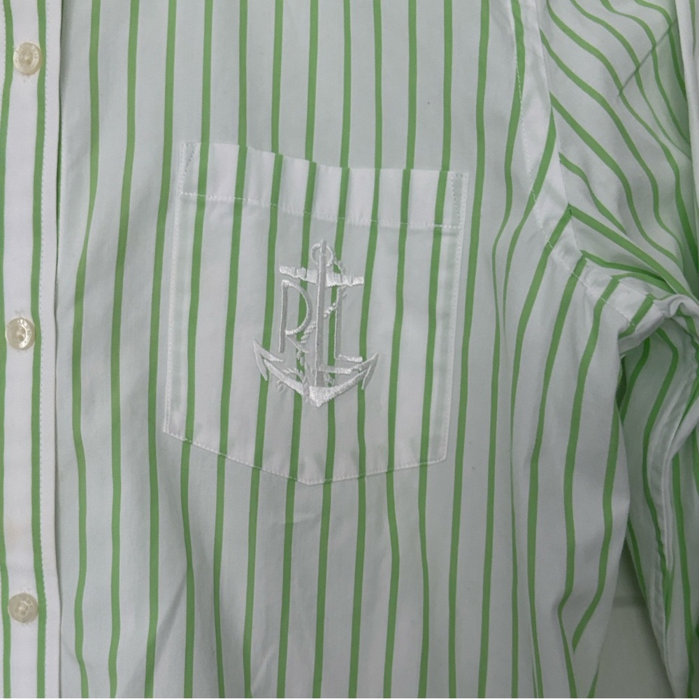 Ralph Lauren Green and White Striped Button Down Shirt Size Medium - Picture 4 of 9